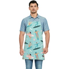 Beach-surfing-surfers-with-surfboards-surfer-rides-wave-summer-outdoors-surfboards-seamless-pattern- Kitchen Apron by Salman4z
