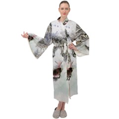 Cat Pet Art Abstract Watercolor Maxi Velvet Kimono
