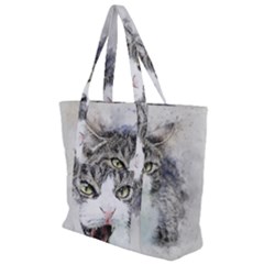 Cat Pet Art Abstract Watercolor Zip Up Canvas Bag