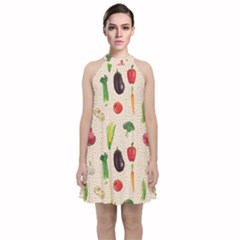 Vegetables Velvet Halter Neckline Dress  by SychEva