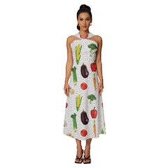 Vegetable Sleeveless Cross Front Cocktail Midi Chiffon Dress by SychEva