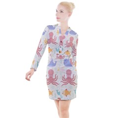 Underwater-seamless-pattern-light-background-funny Button Long Sleeve Dress by Salman4z