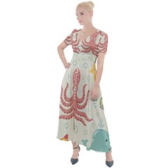 Underwater-seamless-pattern-light-background-funny Button Up Short Sleeve Maxi Dress by Salman4z