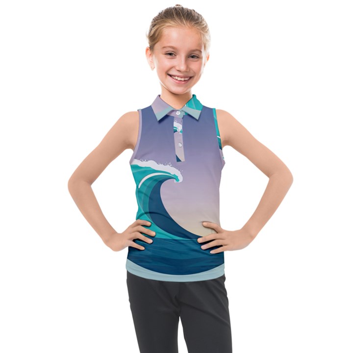 Tsunami Tidal Waves Wave Minimalist Ocean Sea Kids  Sleeveless Polo Tee