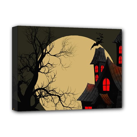 Halloween Moon Haunted House Full Moon Dead Tree Deluxe Canvas 16  X 12  (stretched) 