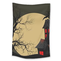 Halloween Moon Haunted House Full Moon Dead Tree Large Tapestry