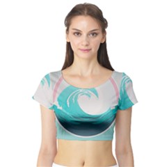 Tidal Wave Ocean Sea Tsunami Wave Minimalist Short Sleeve Crop Top by Ravend