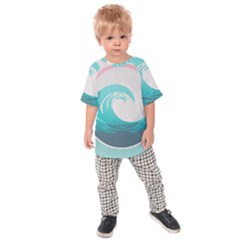 Tidal Wave Ocean Sea Tsunami Wave Minimalist Kids  Raglan Tee