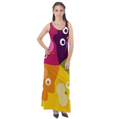 Colorful Cats Sleeveless Velour Maxi Dress by Sparkle