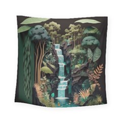 Jungle Tropical Trees Waterfall Plants Papercraft Square Tapestry (small) by Ravend