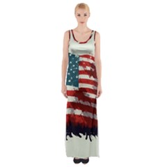 Patriotic Usa United States Flag Old Glory Thigh Split Maxi Dress