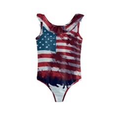Patriotic Usa United States Flag Old Glory Kids  Frill Swimsuit