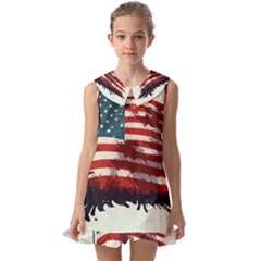Patriotic Usa United States Flag Old Glory Kids  Pilgrim Collar Ruffle Hem Dress
