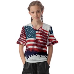 Patriotic Usa United States Flag Old Glory Kids  V-neck Horn Sleeve Blouse