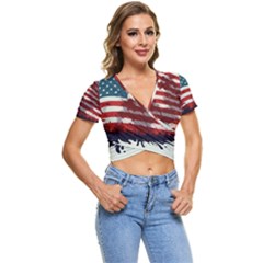 Patriotic Usa United States Flag Old Glory Short Sleeve Foldover Tee