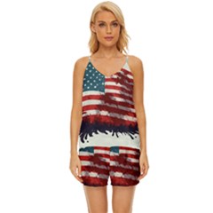 Patriotic Usa United States Flag Old Glory V-neck Satin Pajamas Set