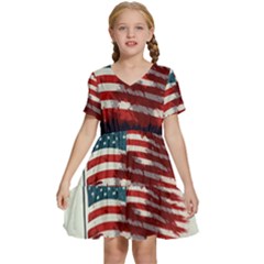 Patriotic Usa United States Flag Old Glory Kids  Short Sleeve Tiered Mini Dress