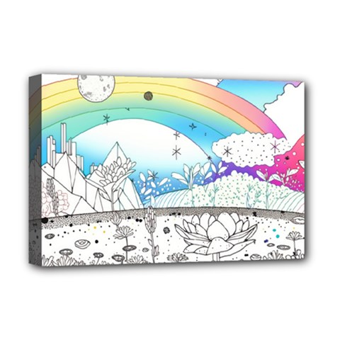 Rainbow Fun Cute Minimal Doodle Drawing Deluxe Canvas 18  X 12  (stretched)