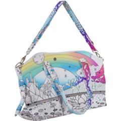 Rainbow Fun Cute Minimal Doodle Drawing Canvas Crossbody Bag