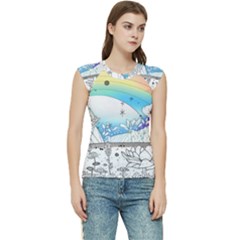 Rainbow Fun Cute Minimal Doodle Drawing Women s Raglan Cap Sleeve Tee