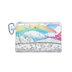 Rainbow Fun Cute Minimal Doodle Drawing Canvas Cosmetic Bag (small) by Ravend