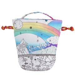 Rainbow Fun Cute Minimal Doodle Drawing Drawstring Bucket Bag