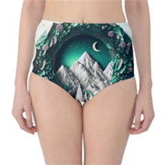 Christmas Wreath Winter Mountains Snow Stars Moon Classic High-waist Bikini Bottoms by Ravend