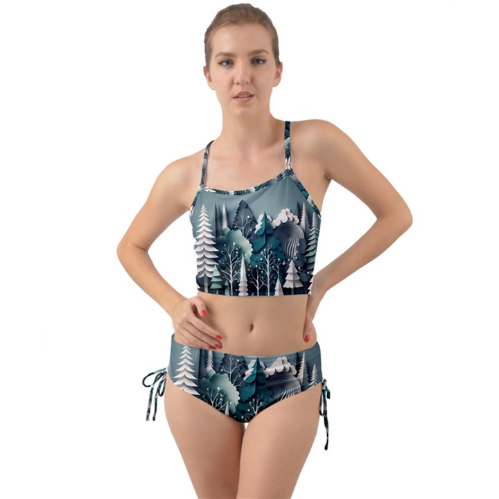 Forest Papercraft Trees Background Mini Tank Bikini Set