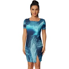 Moonlight High Tide Storm Tsunami Waves Ocean Sea Fitted Knot Split End Bodycon Dress