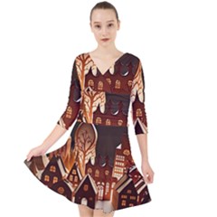 Gingerbread House Gingerbread Christmas Xmas Winter Quarter Sleeve Front Wrap Dress
