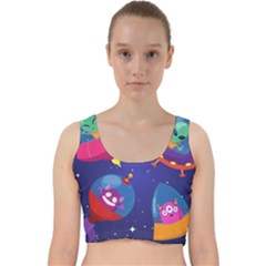 Cartoon-funny-aliens-with-ufo-duck-starry-sky-set Velvet Racer Back Crop Top by Salman4z