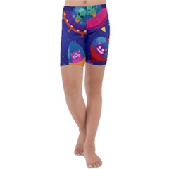 Cartoon-funny-aliens-with-ufo-duck-starry-sky-set Kids  Lightweight Velour Capri Yoga Leggings by Salman4z