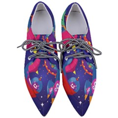Cartoon-funny-aliens-with-ufo-duck-starry-sky-set Pointed Oxford Shoes by Salman4z