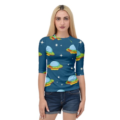 Seamless-pattern-ufo-with-star-space-galaxy-background Quarter Sleeve Raglan Tee by Salman4z