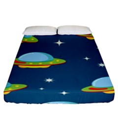 Seamless-pattern-ufo-with-star-space-galaxy-background Fitted Sheet (king Size) by Salman4z