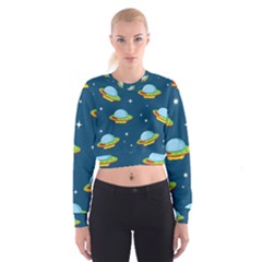 Seamless-pattern-ufo-with-star-space-galaxy-background Cropped Sweatshirt by Salman4z