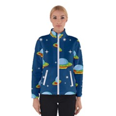 Seamless-pattern-ufo-with-star-space-galaxy-background Women s Bomber Jacket by Salman4z