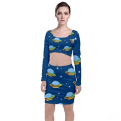 Seamless-pattern-ufo-with-star-space-galaxy-background Top And Skirt Sets by Salman4z