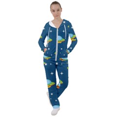 Seamless-pattern-ufo-with-star-space-galaxy-background Women s Tracksuit by Salman4z