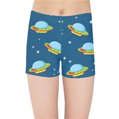 Seamless-pattern-ufo-with-star-space-galaxy-background Kids  Sports Shorts by Salman4z