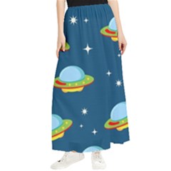 Seamless-pattern-ufo-with-star-space-galaxy-background Maxi Chiffon Skirt by Salman4z
