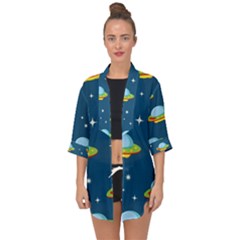 Seamless-pattern-ufo-with-star-space-galaxy-background Open Front Chiffon Kimono by Salman4z