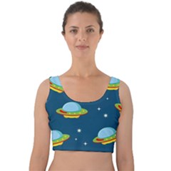 Seamless-pattern-ufo-with-star-space-galaxy-background Velvet Crop Top by Salman4z