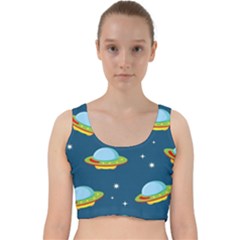 Seamless-pattern-ufo-with-star-space-galaxy-background Velvet Racer Back Crop Top by Salman4z