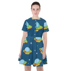 Seamless-pattern-ufo-with-star-space-galaxy-background Sailor Dress by Salman4z
