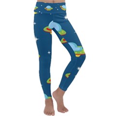 Seamless-pattern-ufo-with-star-space-galaxy-background Kids  Lightweight Velour Classic Yoga Leggings by Salman4z