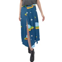 Seamless-pattern-ufo-with-star-space-galaxy-background Velour Split Maxi Skirt by Salman4z