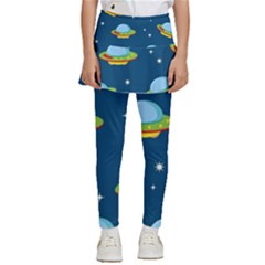 Seamless-pattern-ufo-with-star-space-galaxy-background Kids  Skirted Pants by Salman4z