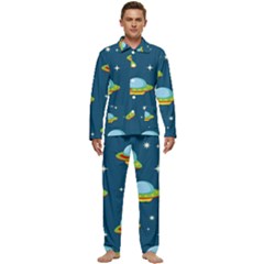 Seamless-pattern-ufo-with-star-space-galaxy-background Men s Long Sleeve Velvet Pocket Pajamas Set by Salman4z