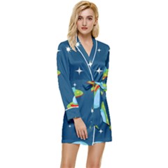 Seamless-pattern-ufo-with-star-space-galaxy-background Long Sleeve Satin Robe by Salman4z